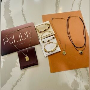 Slide Jewelry, 3 Gold plated necklaces & 3 gold plated bracelets. Brand New!